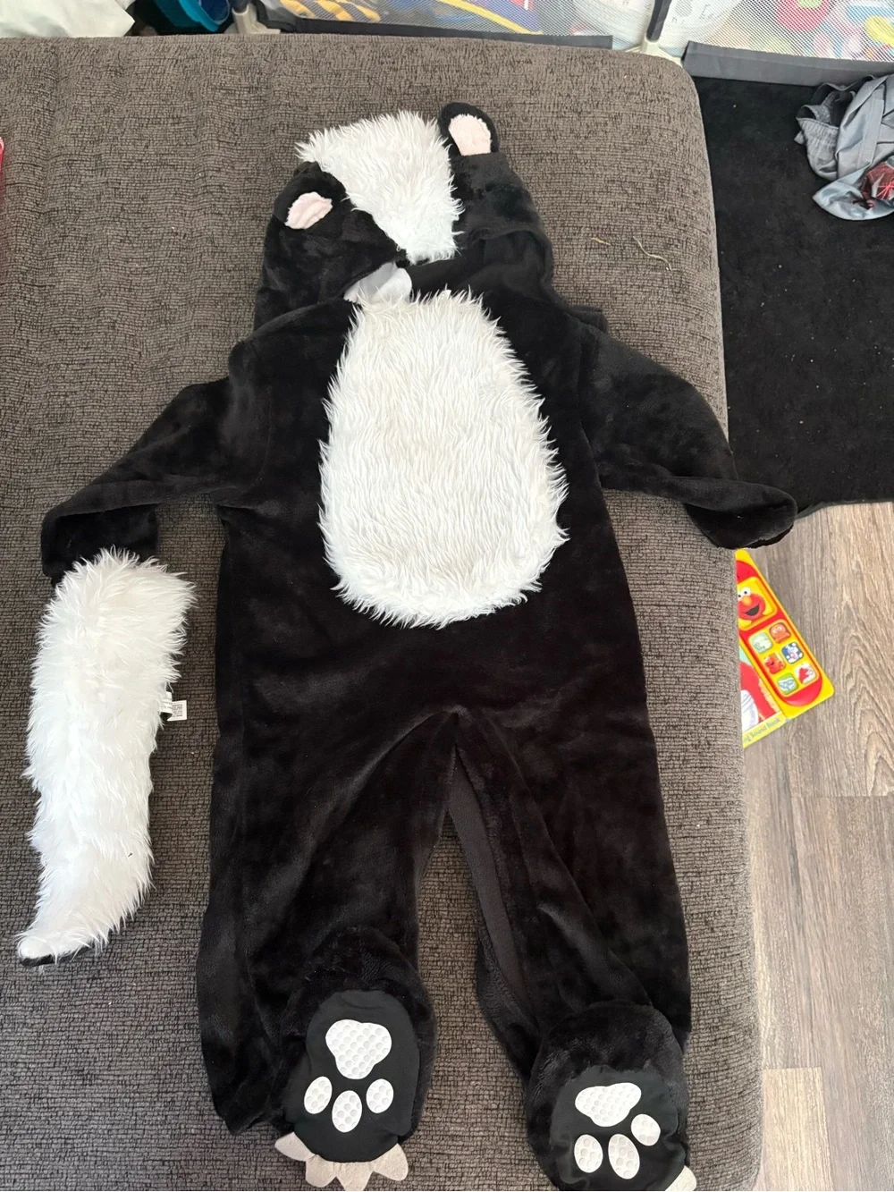 Plush Black and White Skunk Costume - One-Piece Hooded Romper